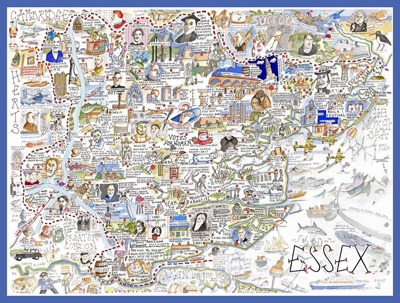 Witzige Landkarte Von Sussex Puzzle – 1000 Teile, 66x50 Cm, Lustiges Kunstwerk Von Tim Bulmer