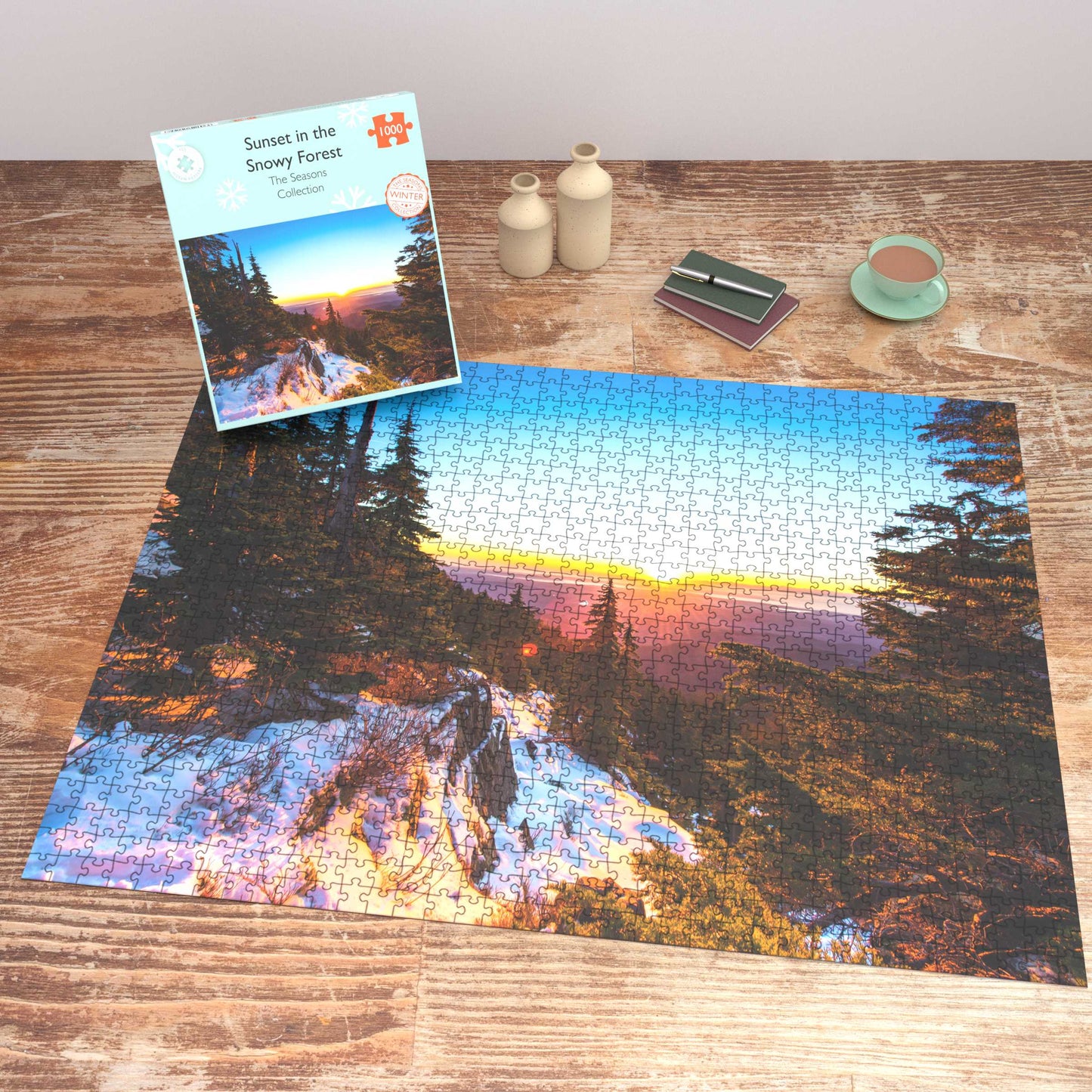 Sonnenuntergang im verschneiten Wald, 1000-teiliges Puzzle