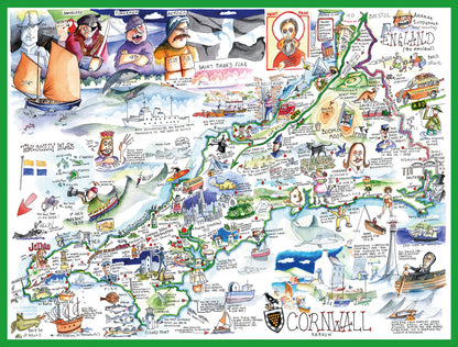 Tim Bulmer's Cornwall Map Jigsaw and Tea Towel Gift Bundle