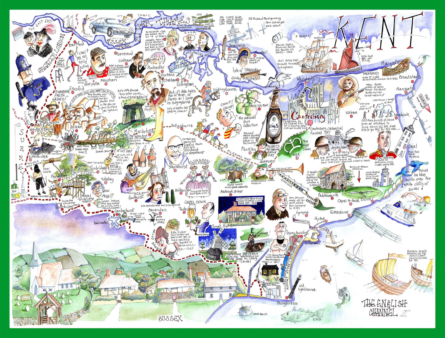Tim Bulmer's Map of Kent Jigsaw & Tea Towel Gift Bundle