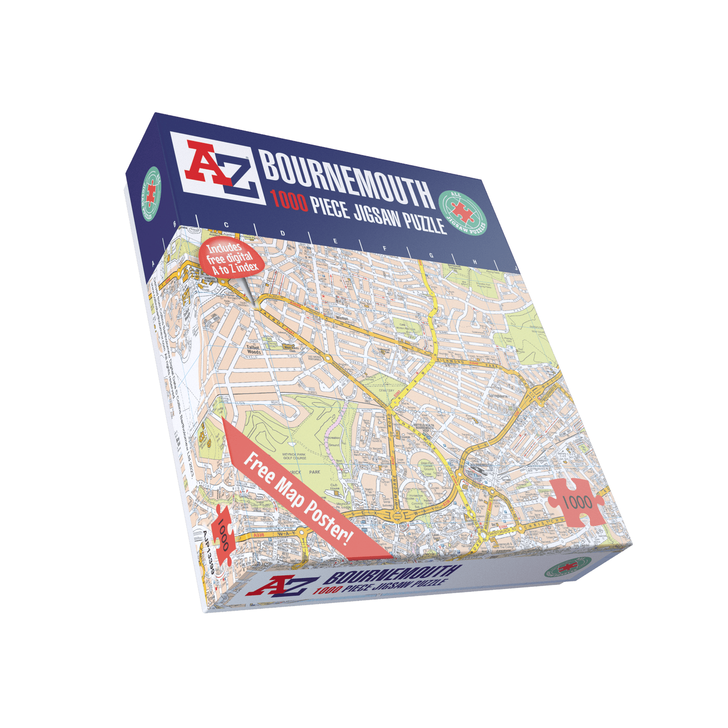 Puzzle 1000 pièces de la carte de Bournemouth de A à Z