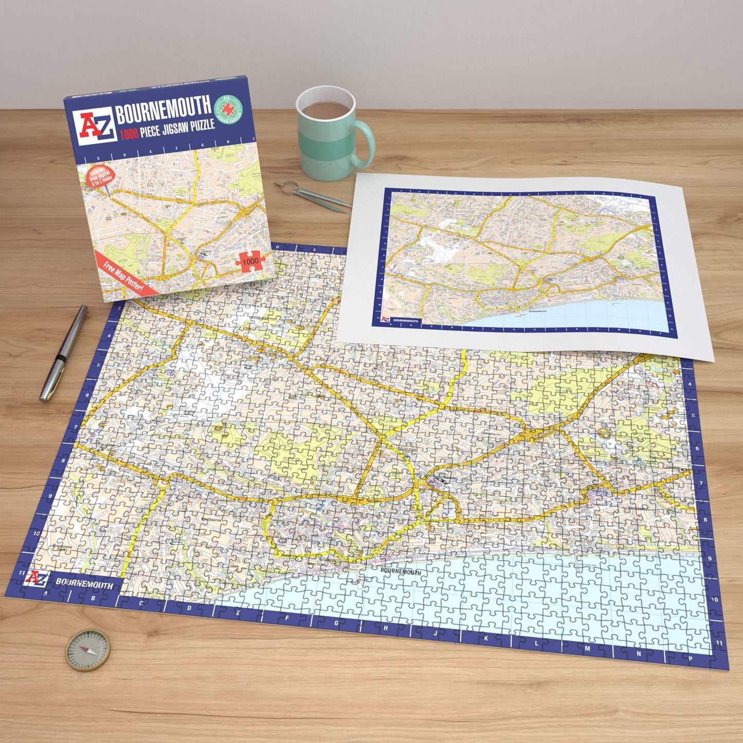 Puzzle 1000 pièces de la carte de Bournemouth de A à Z