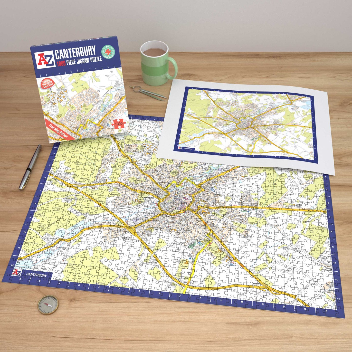Puzzle 1000 pièces de la carte de Canterbury de A à Z