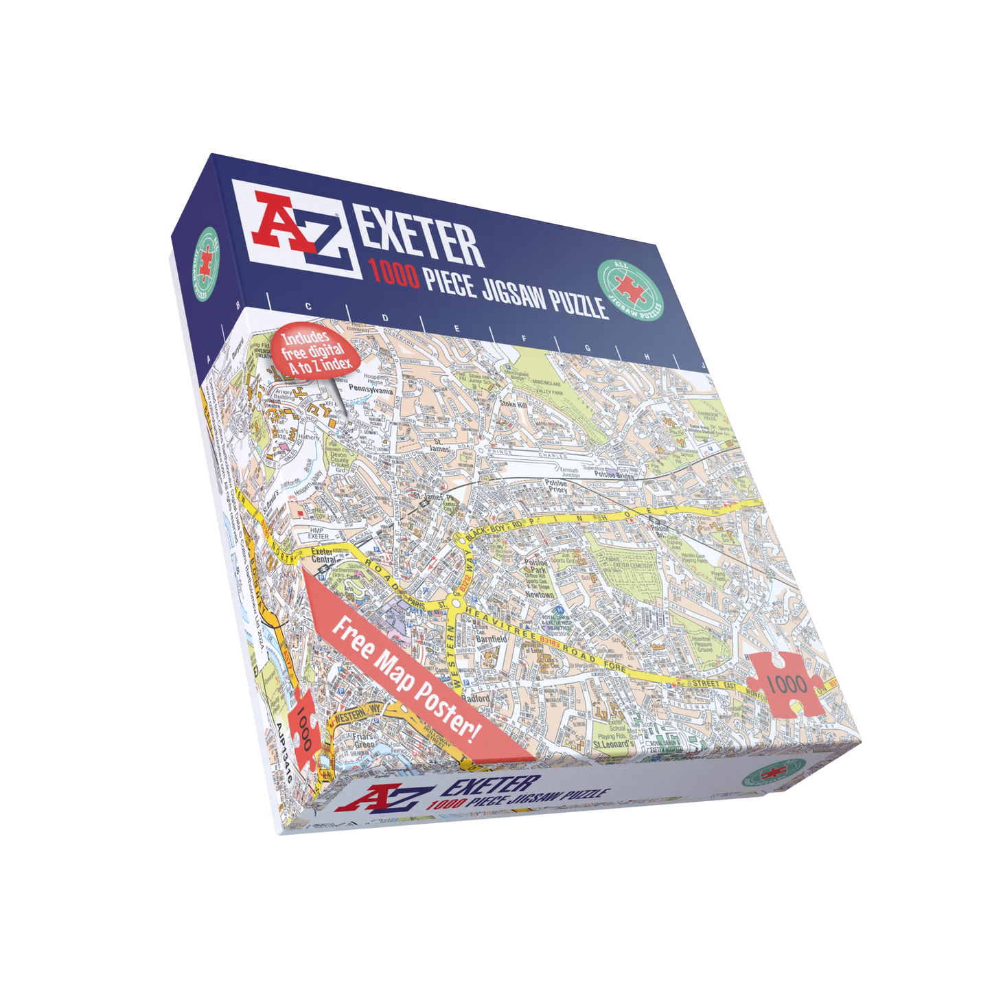 Puzzle 1000 pièces de la carte d'Exeter de A à Z
