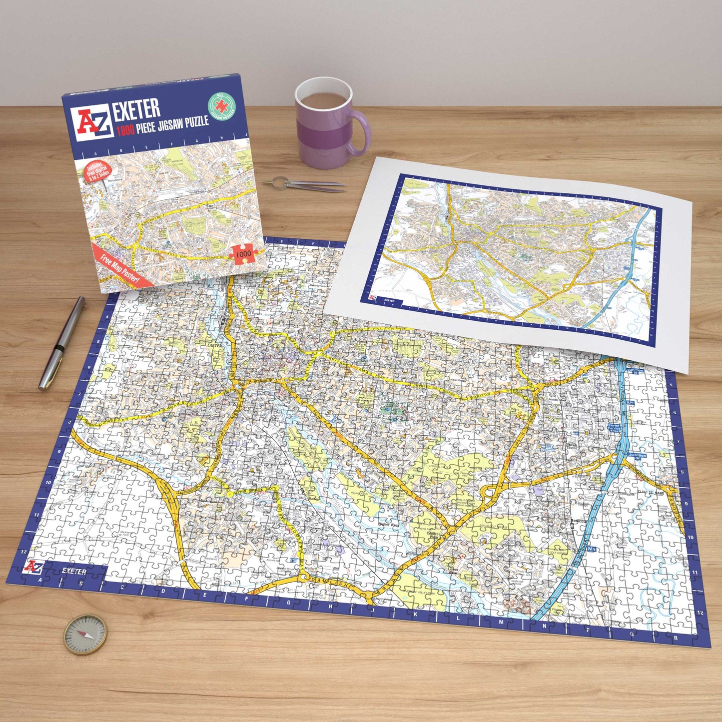 Puzzle 1000 pièces de la carte d'Exeter de A à Z