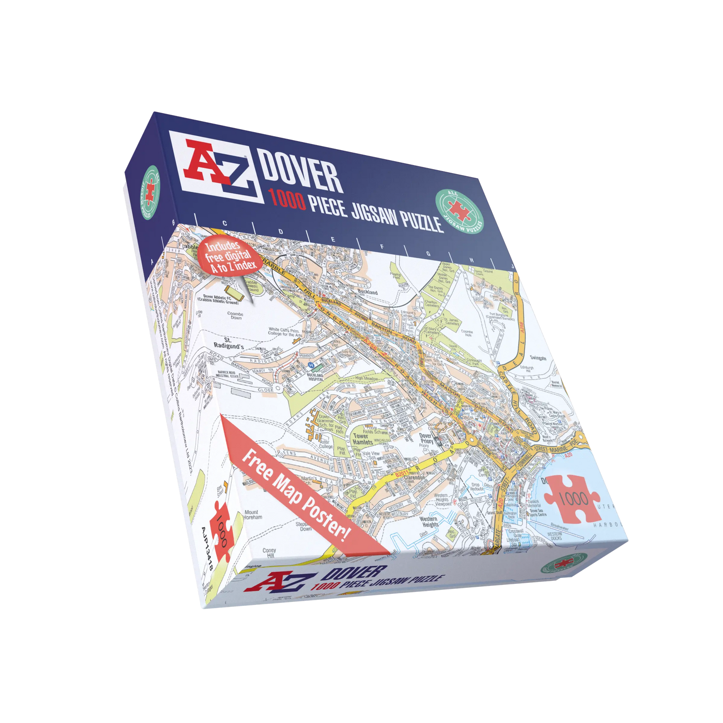 Puzzle mit 1000 Teilen, Karte von Dover von A bis Z
