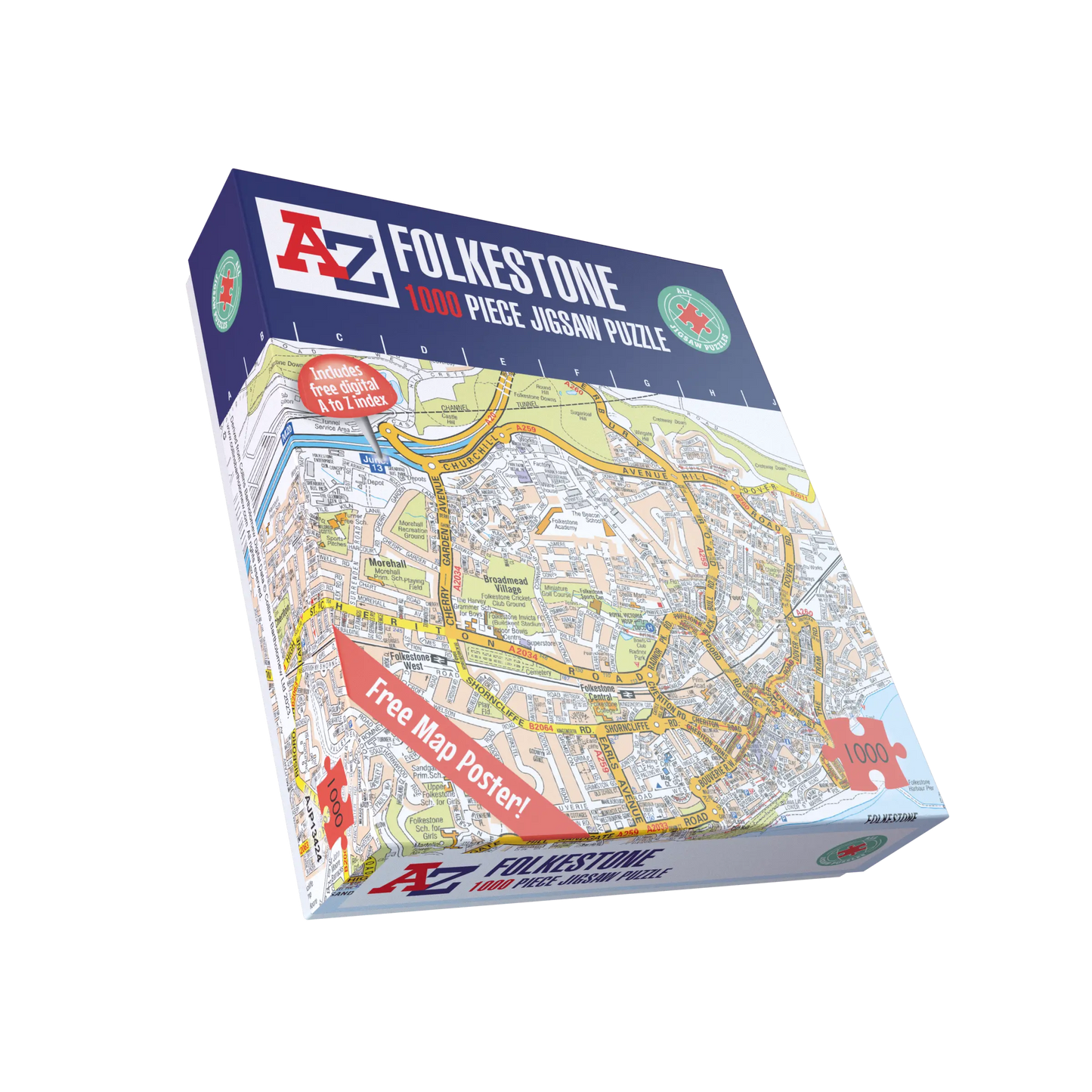 A-Z Map of Folkestone 1000 Piece Jigsaw