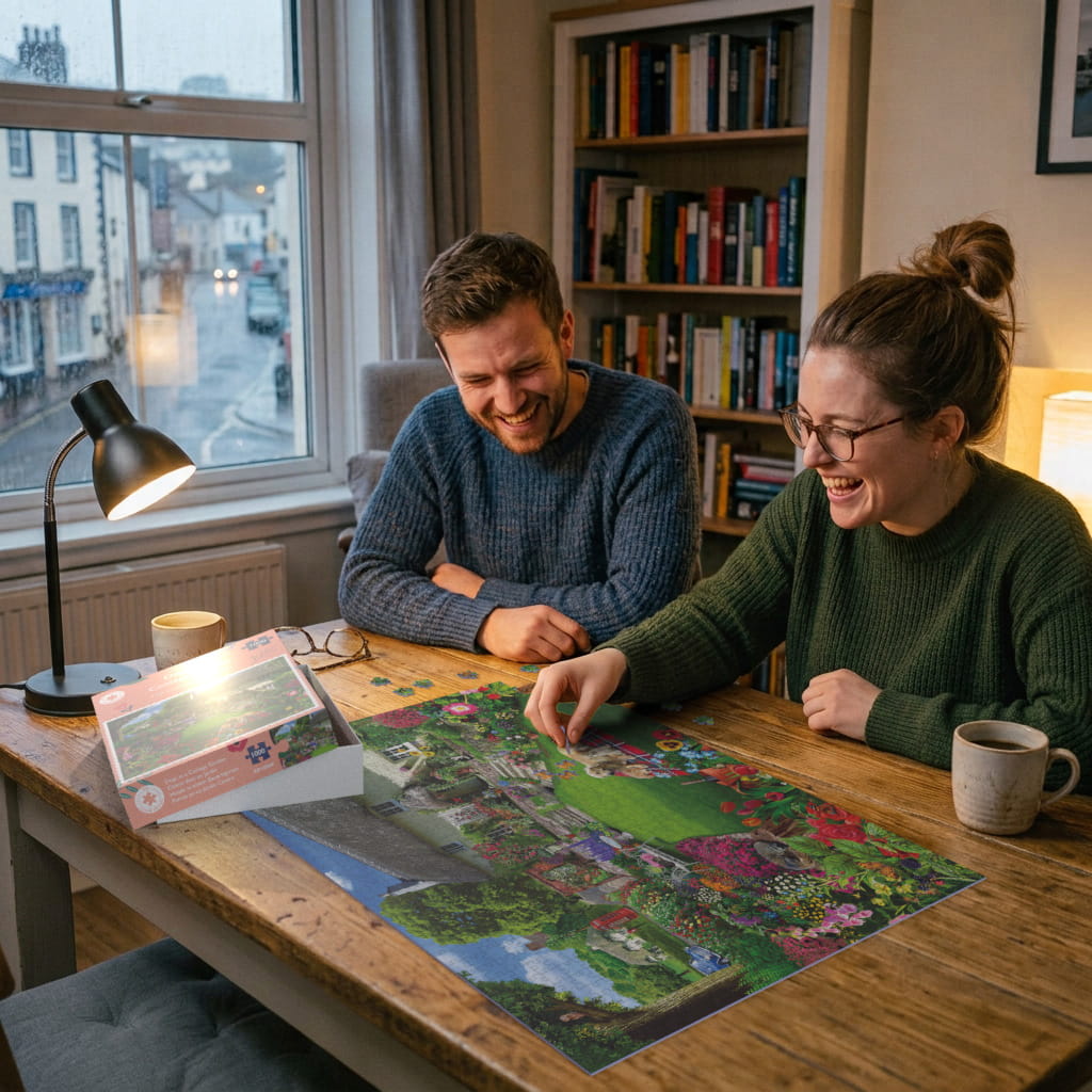 Puzzles de 1000 ou 500 pièces Chiens dans un jardin de campagne