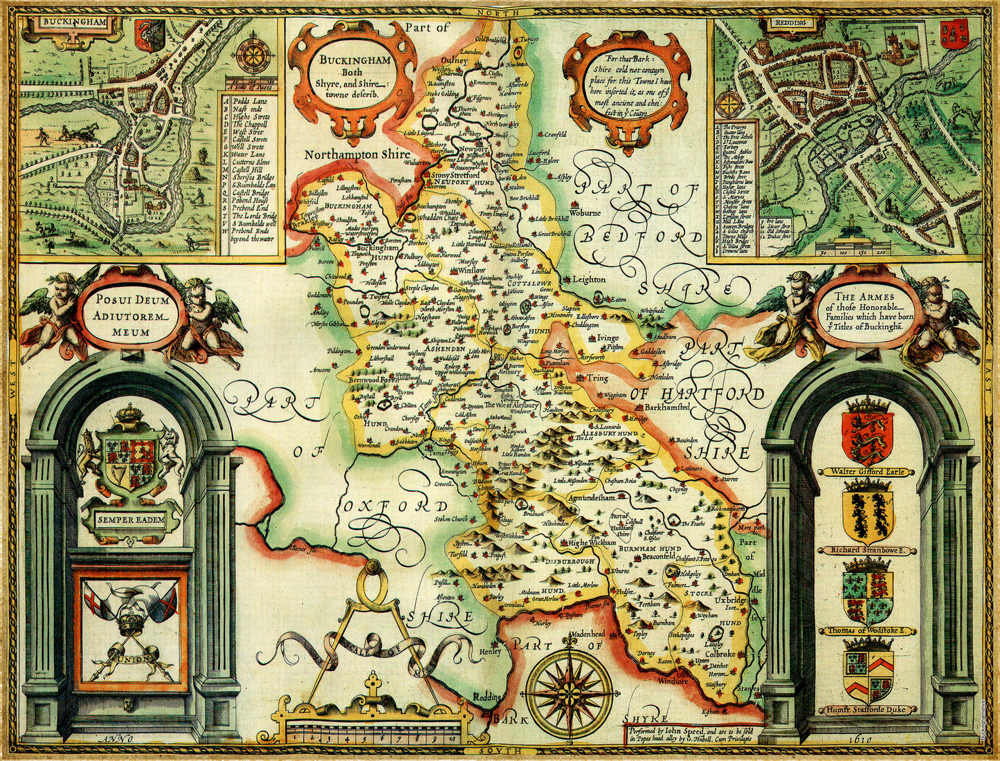 Historische Karte von Buckinghamshire, 1000-teiliges Puzzle (1610)