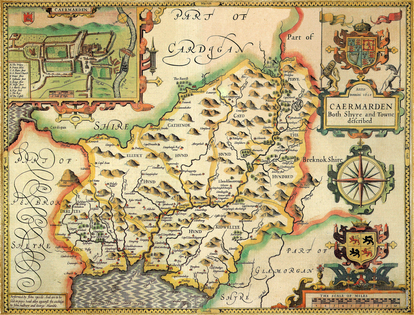Historische Karte von Carmarthenshire, 1000-teiliges Puzzle (1610)