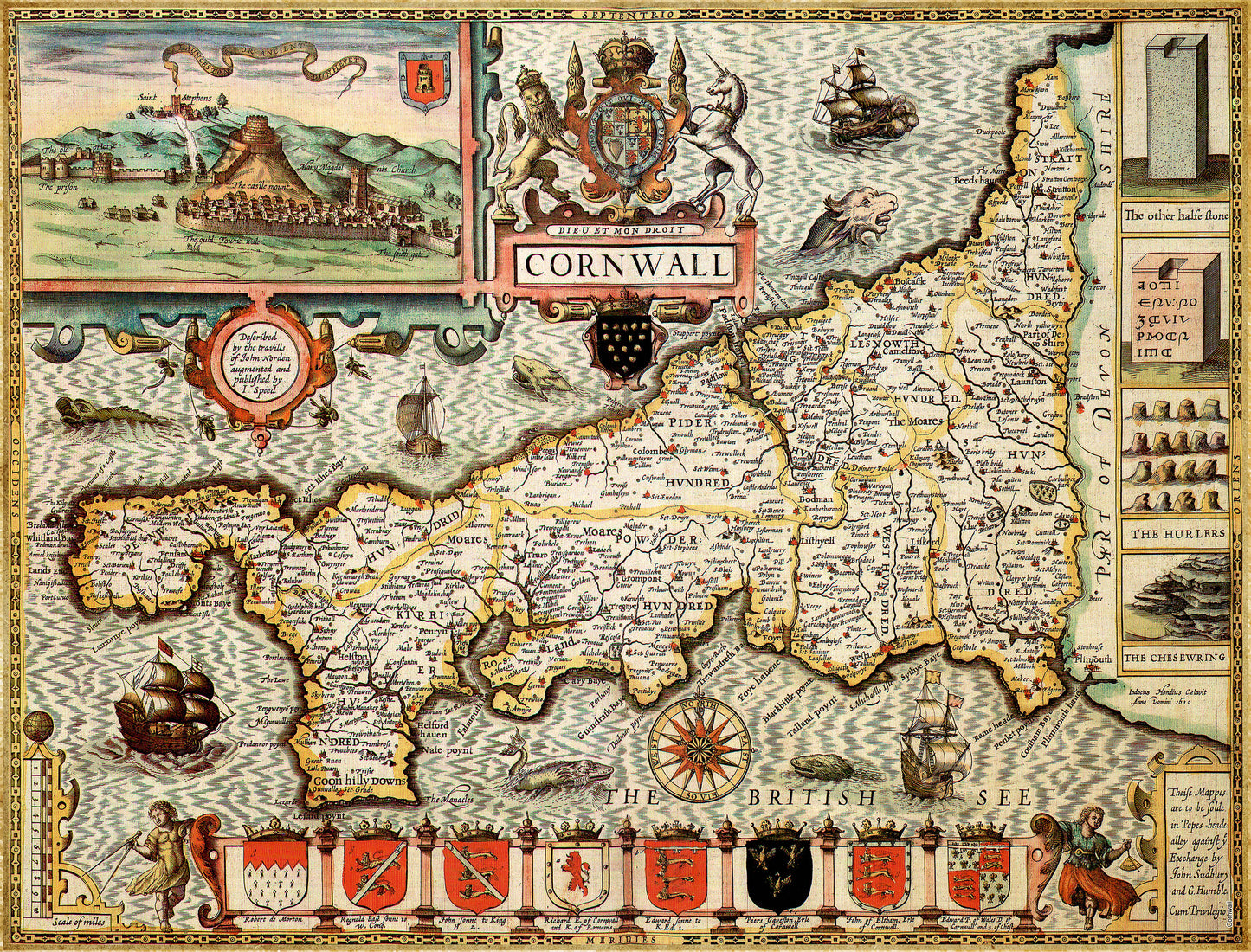 Historische Karte von Cornwall, 1000-teiliges Puzzle (1610)