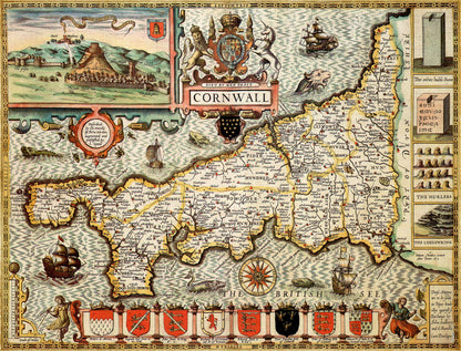 Historische Karte von Cornwall, 1000-teiliges Puzzle (1610)