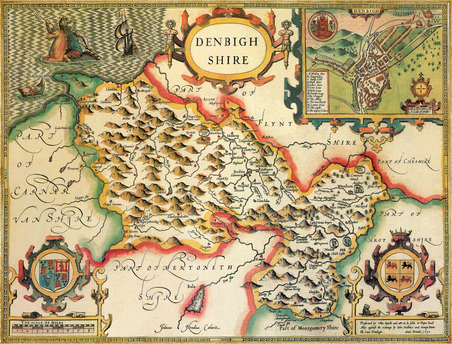 Puzzle 1000 pièces de la carte historique du Denbighshire (1610)