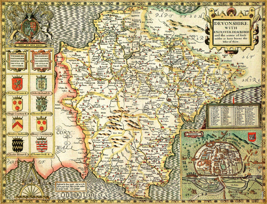 Historische Karte von Devon, 1000-teiliges Puzzle (1610)