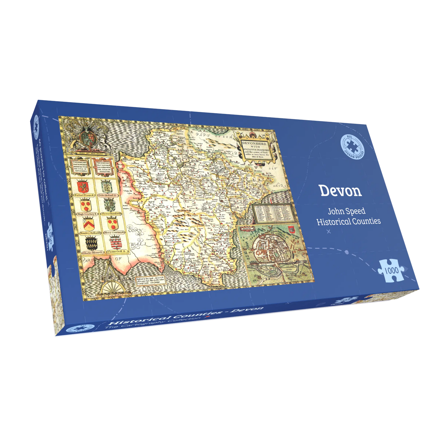 Historische Karte von Devon, 1000-teiliges Puzzle (1610)
