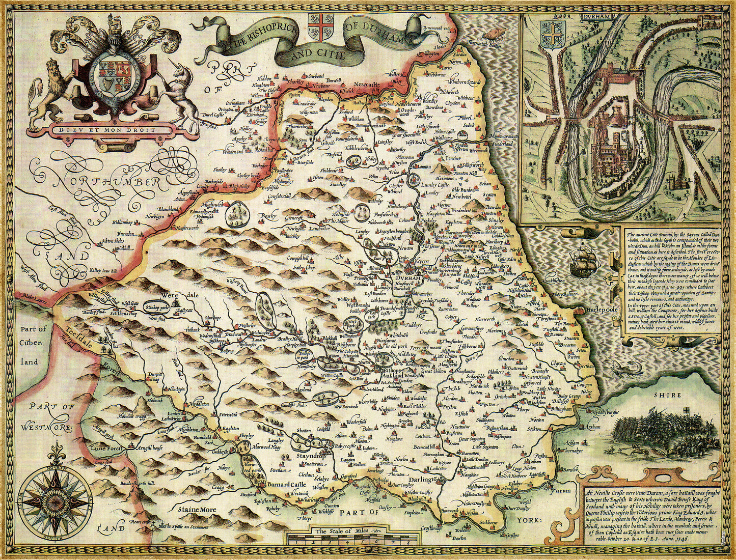 Historische Karte von Durham, 1000-teiliges Puzzle (1610)