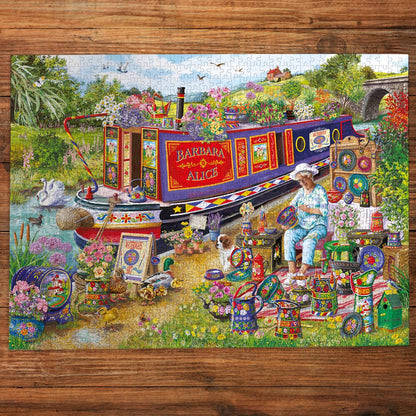 Canal Boat Blooms 1000 Piece Jigsaw Puzzle