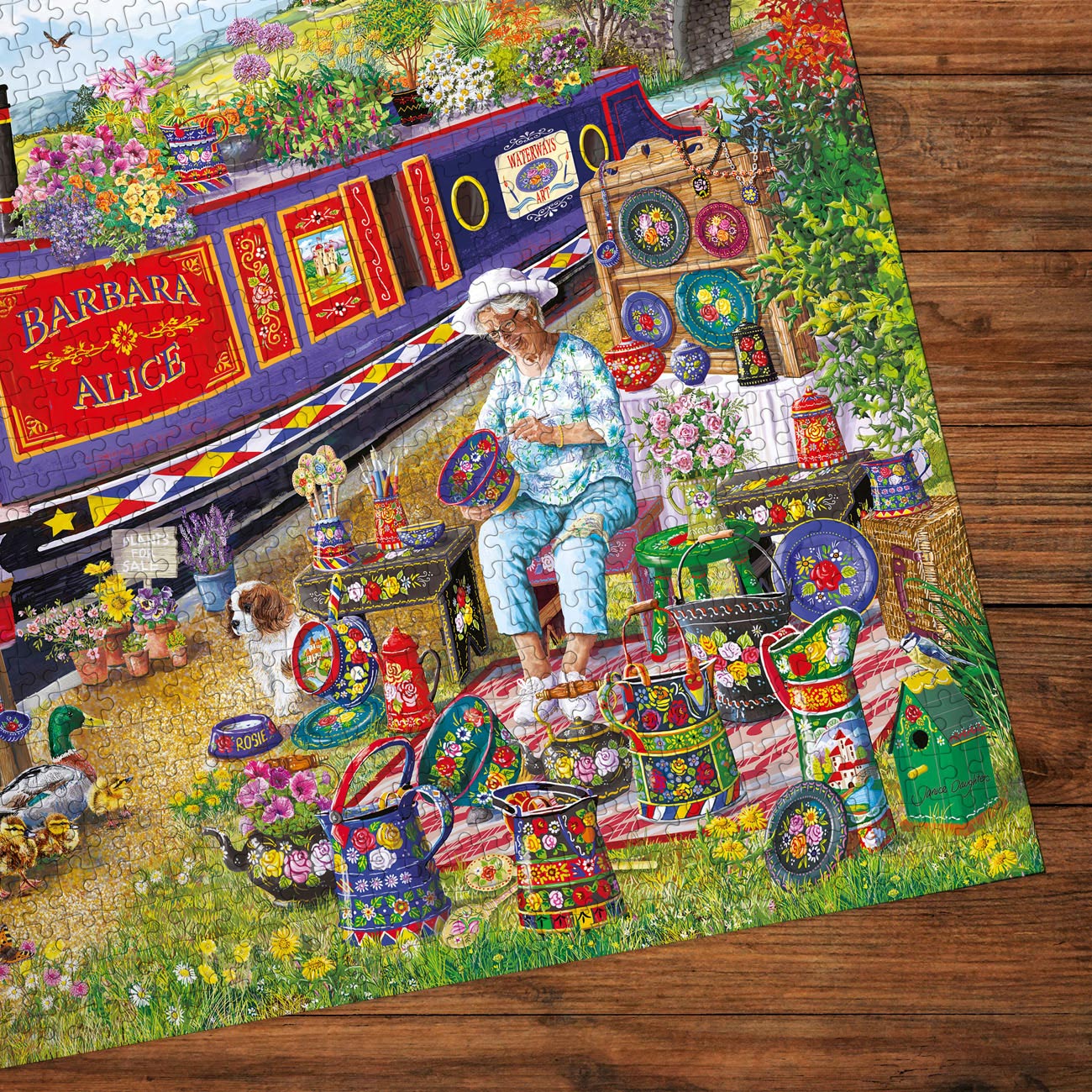 Canal Boat Blooms 1000 Piece Jigsaw Puzzle