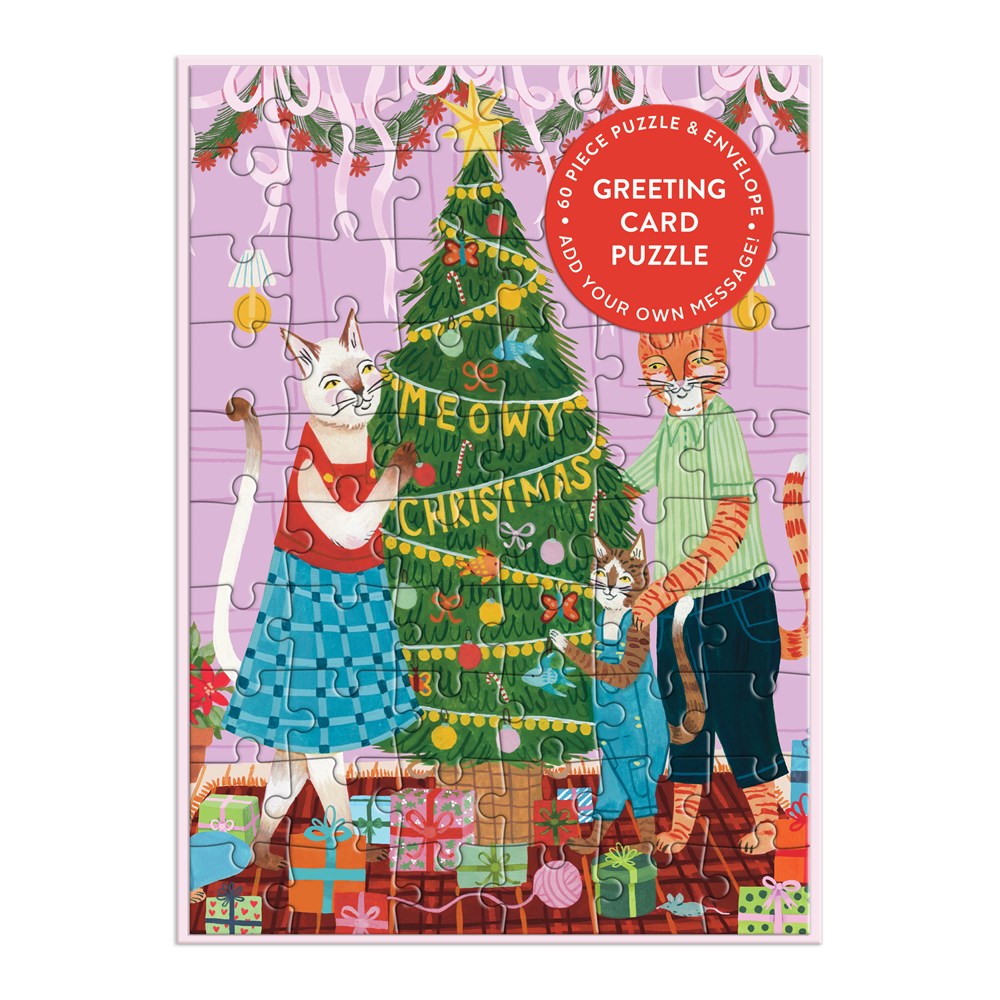 Meowy Christmas Greeting Card Jigsaw Puzzle