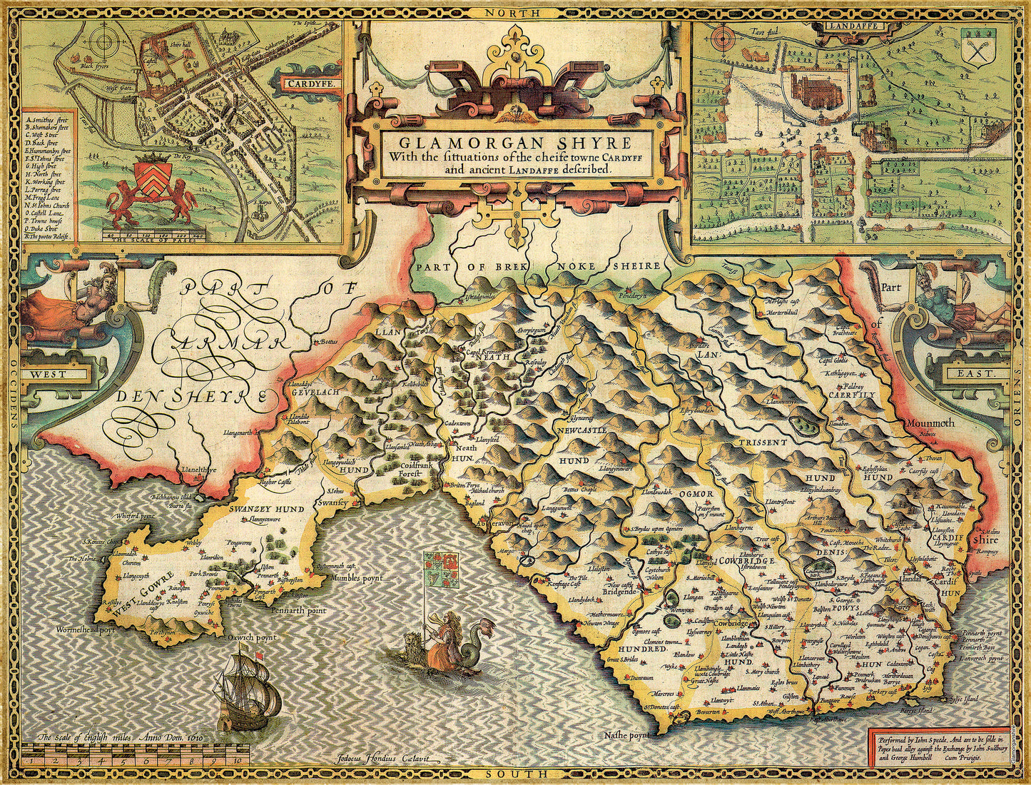 Historische Karte von Glamorgan, 1000-teiliges Puzzle (1610)
