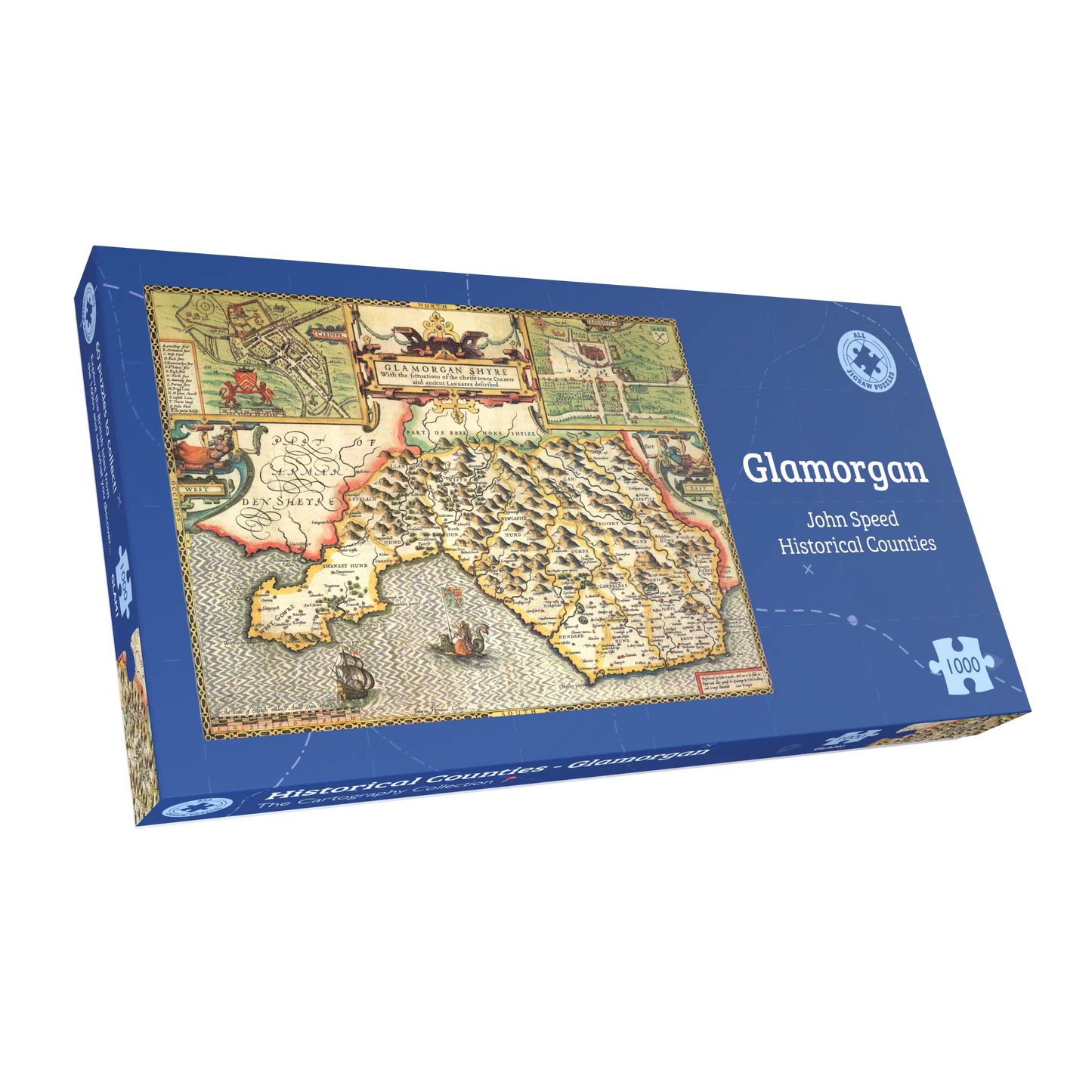 Historische Karte von Glamorgan, 1000-teiliges Puzzle (1610)
