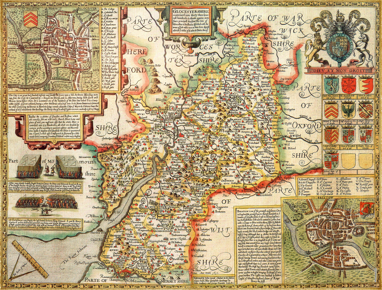 Historische Karte von Gloucestershire, 1000-teiliges Puzzle (1610)