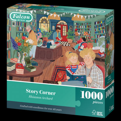 Falcon de luxe puzzle box with illustration of a story corner scene