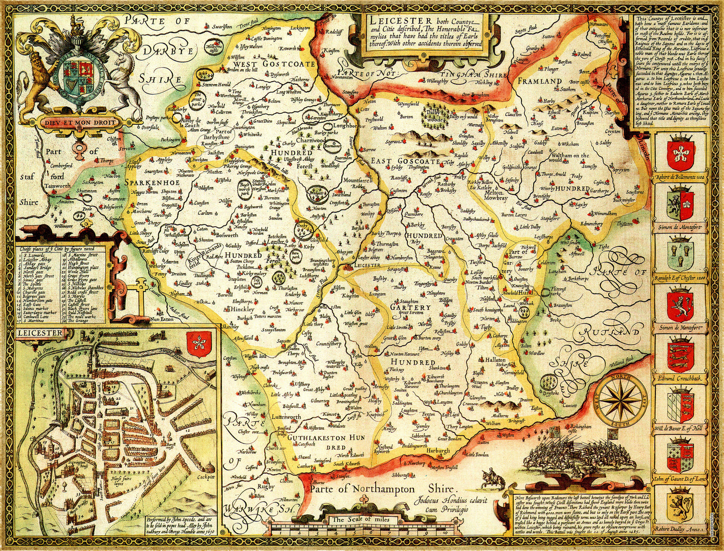 Puzzle 1000 pièces de la carte historique du Leicestershire (1610)