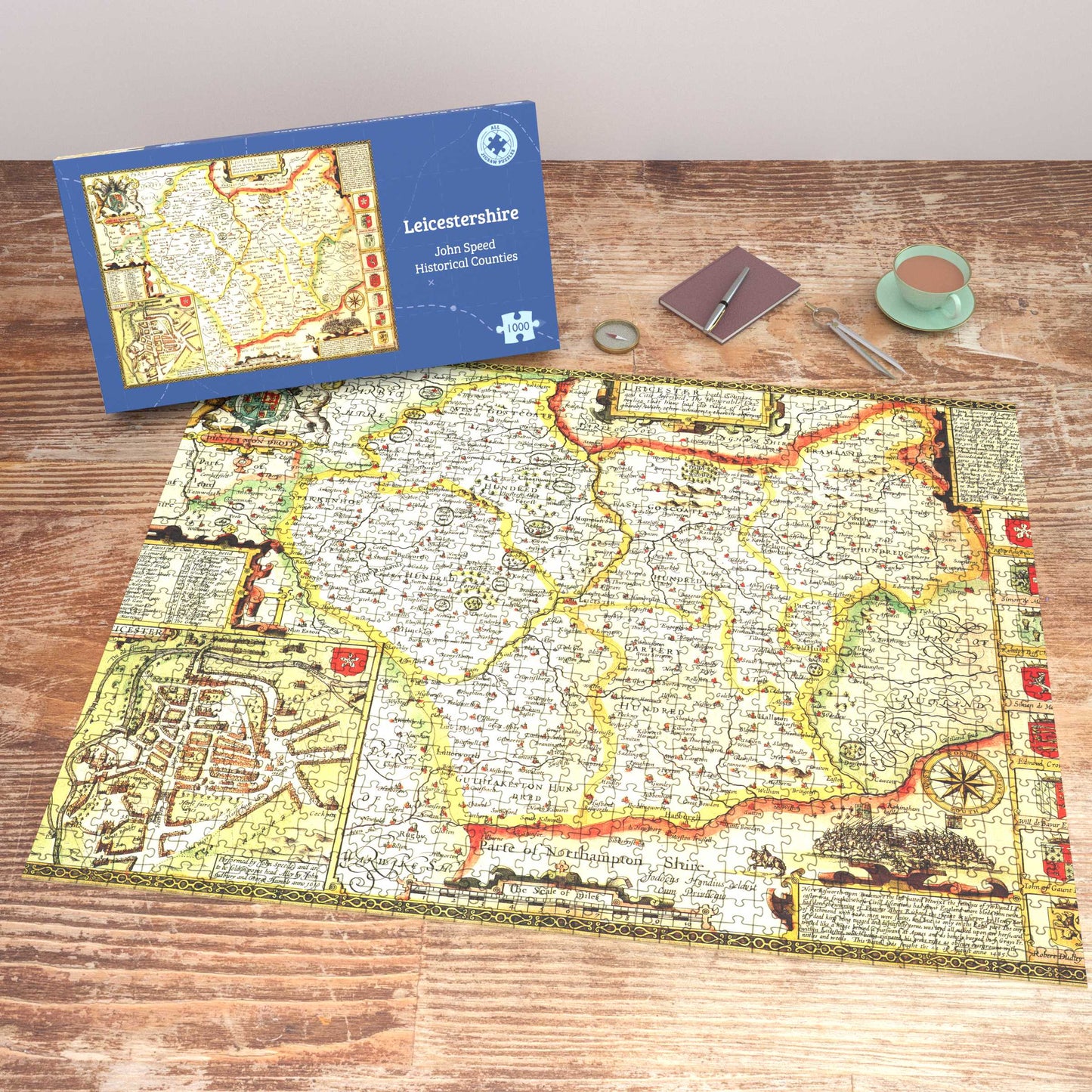 Puzzle 1000 pièces de la carte historique du Leicestershire (1610)