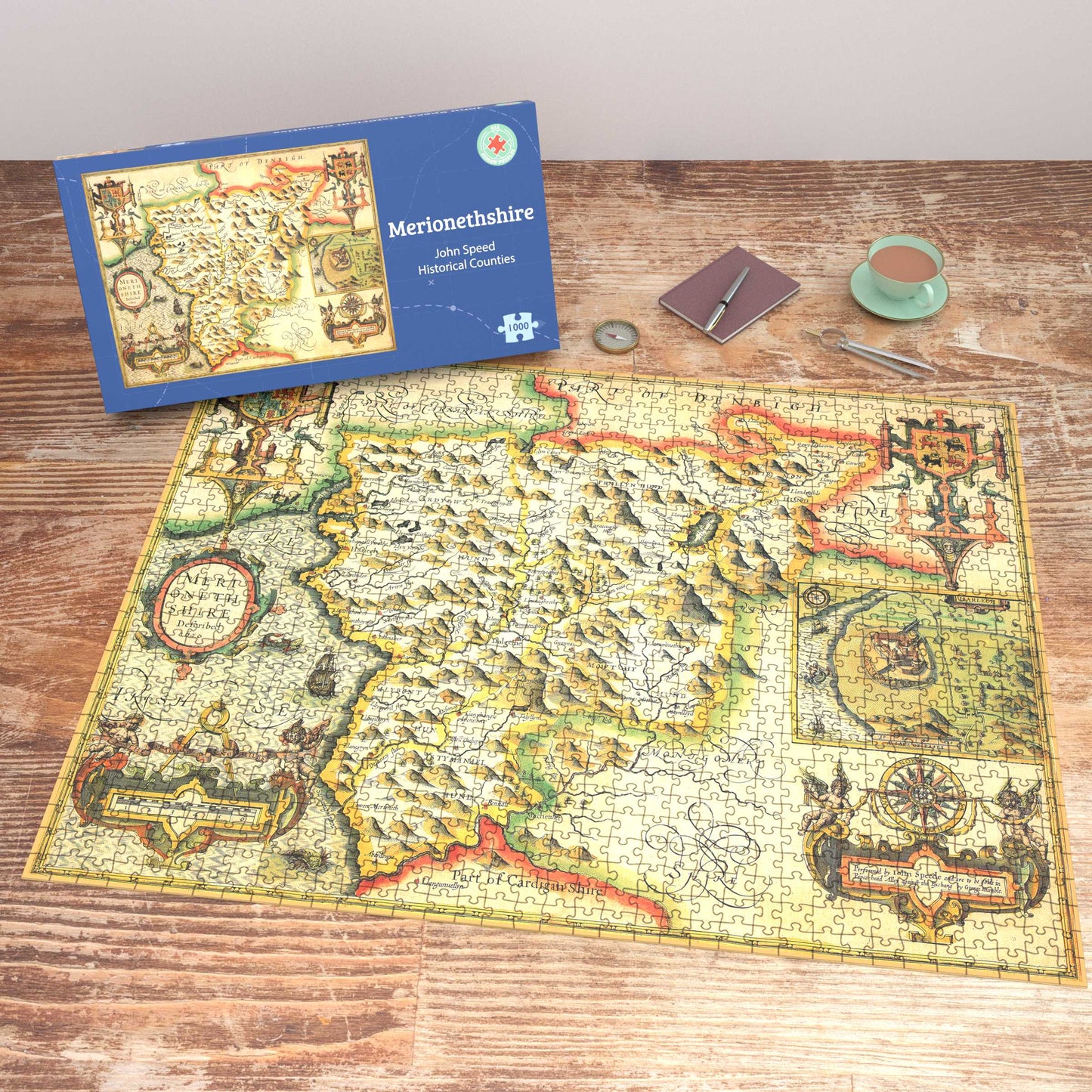 Historische Karte von Merionethshire, 1000-teiliges Puzzle (1610)