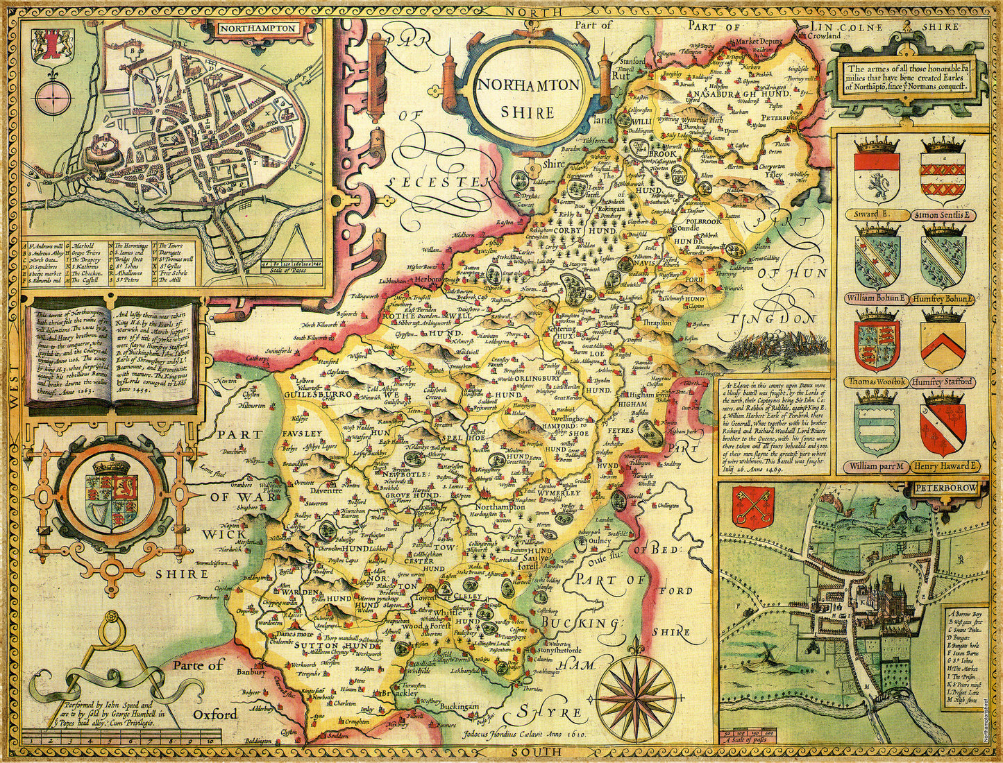 Historische Karte von Northamptonshire, 1000-teiliges Puzzle (1610)