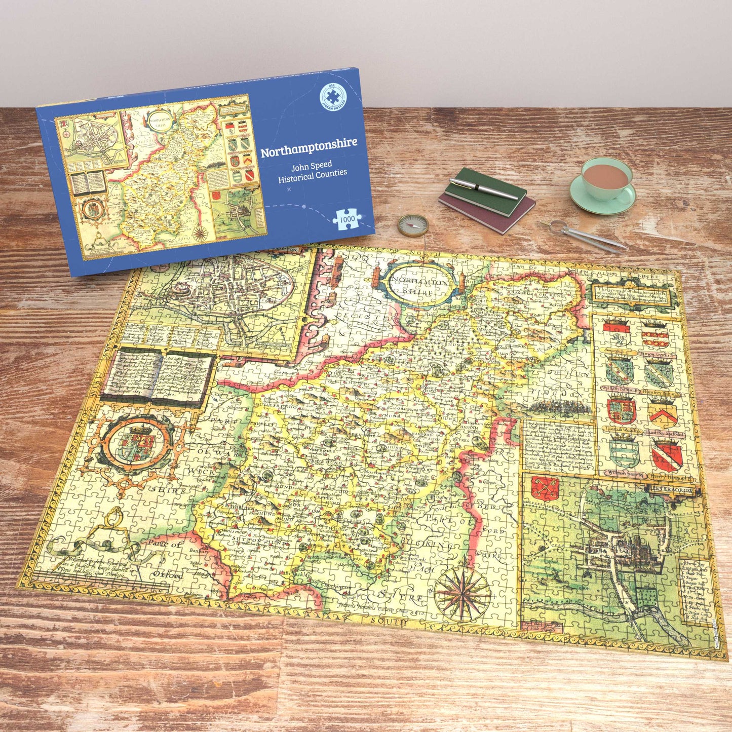 Historische Karte von Northamptonshire, 1000-teiliges Puzzle (1610)