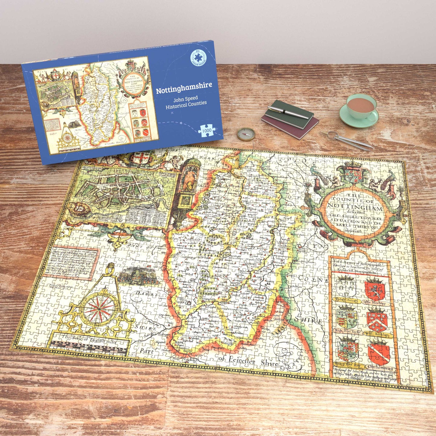 Puzzle 1000 pièces Carte historique du Nottinghamshire (1610)