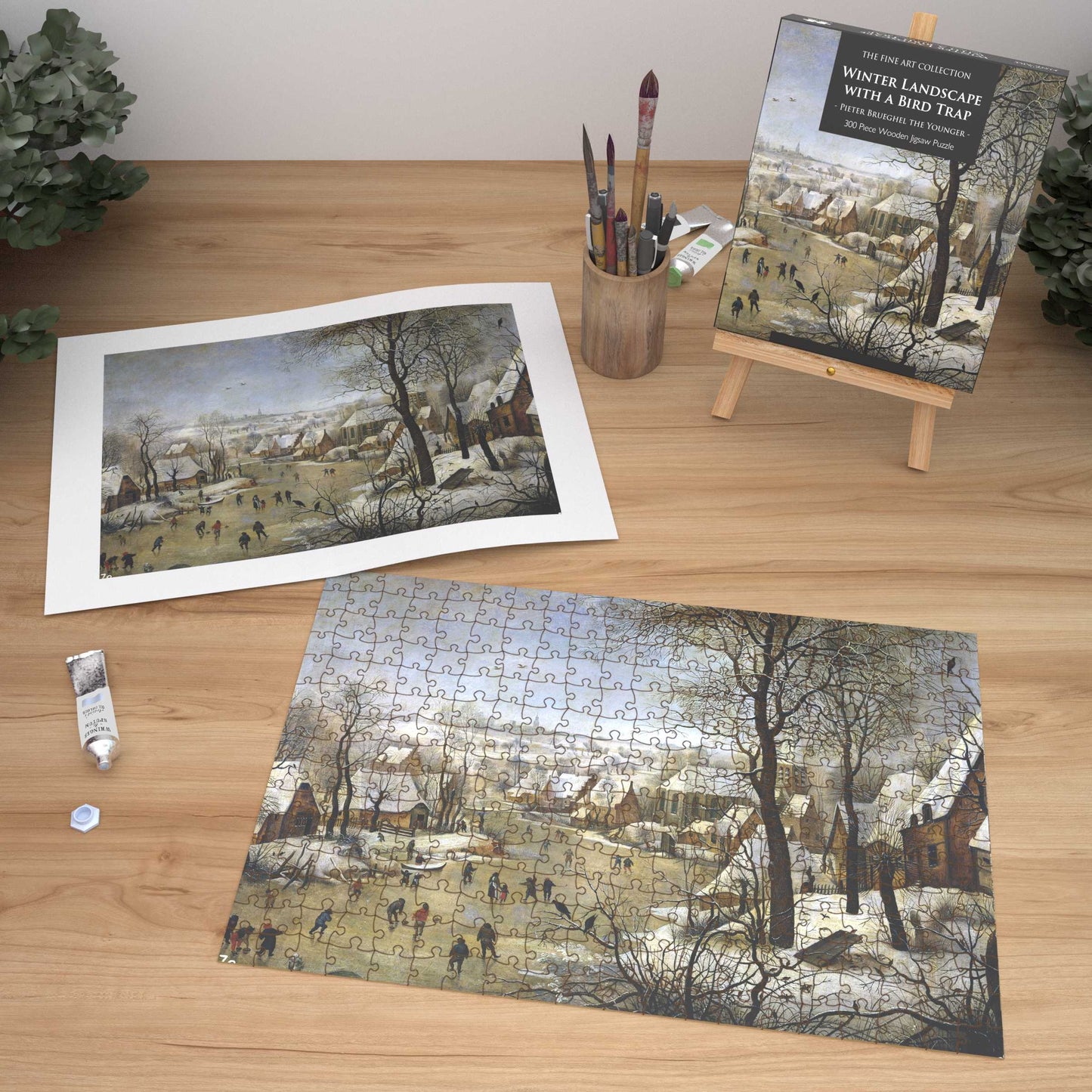 Paysage d'hiver avec un piège à oiseaux - Puzzle en bois de 300 pièces