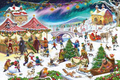 Puzzle en bois Rudolf Farkas 300 pièces - Fête du village de Noël