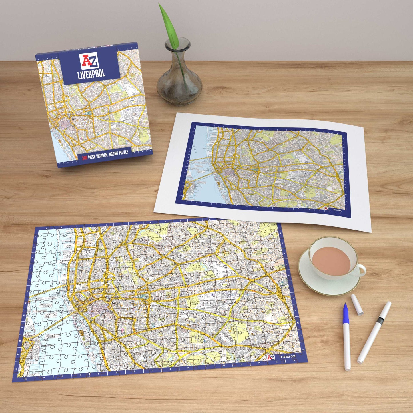 Puzzle mit 1000 Teilen, Karte von Liverpool von A bis Z