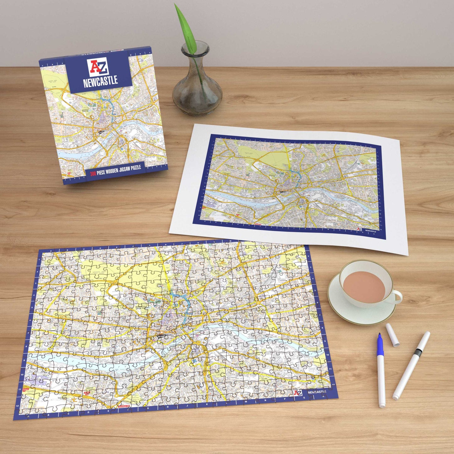 Puzzle mit 1000 Teilen, Karte von Newcastle von A bis Z