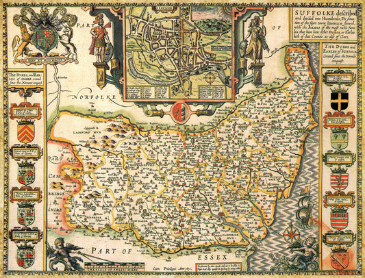 Historische Karte von Suffolk, 1000-teiliges Puzzle (1610)