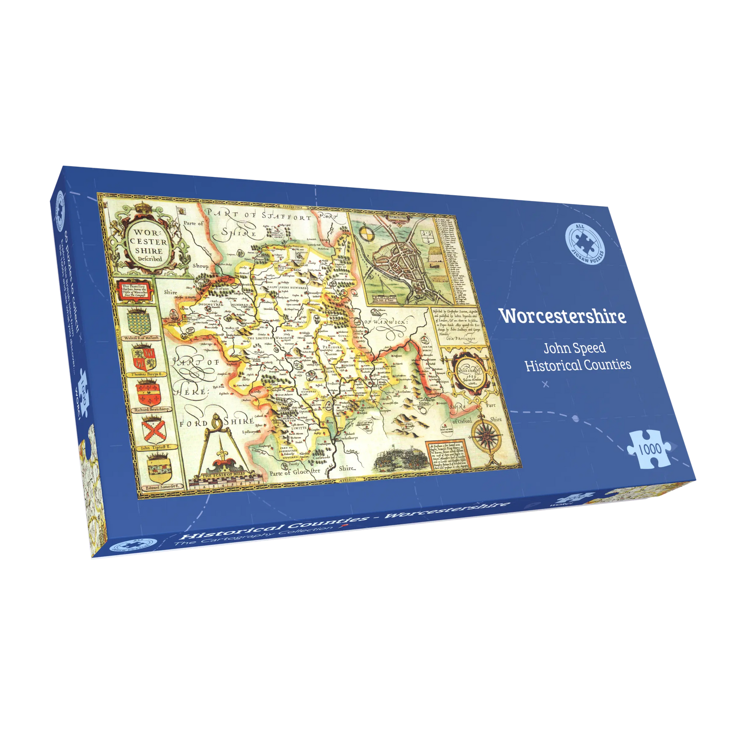 Puzzle 1000 pièces de la carte historique du Worcestershire (1610)
