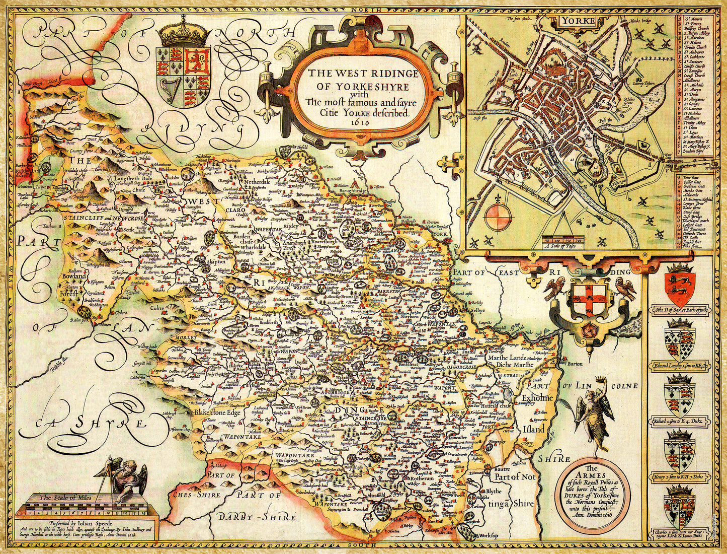 Puzzle 1000 pièces, carte historique du Yorkshire West Riding (1610)