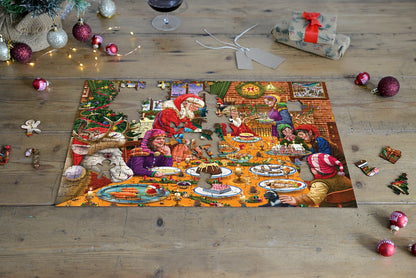 Weihnachtsessen in der Werkstatt des Weihnachtsmanns – 300-teiliges Holzpuzzle