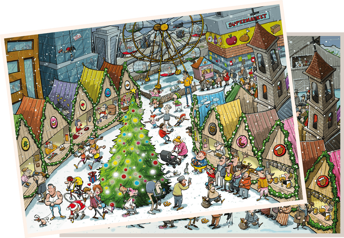 Puzzle 2 x 1000 pièces Djigsaw Vu au marché de Noël