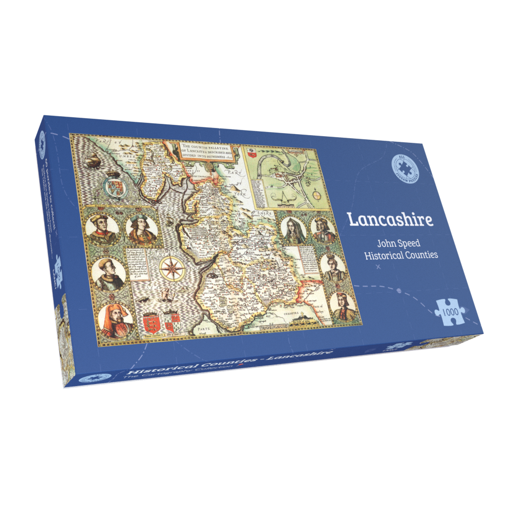 Historische Karte von Lancashire, 1000-teiliges Puzzle (1610)