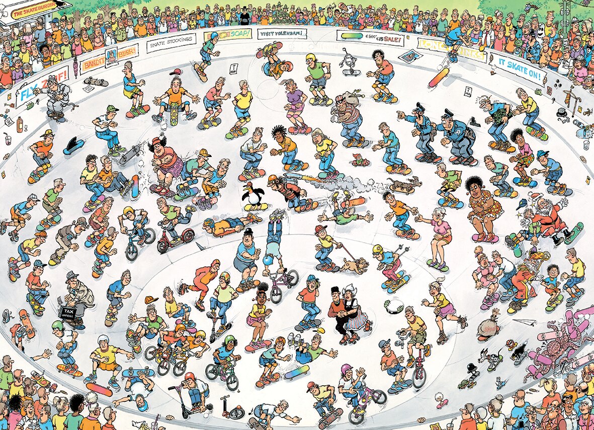 Puzzle 1000 pièces Jan Van Haasteren chevauchant le Skate Bowl