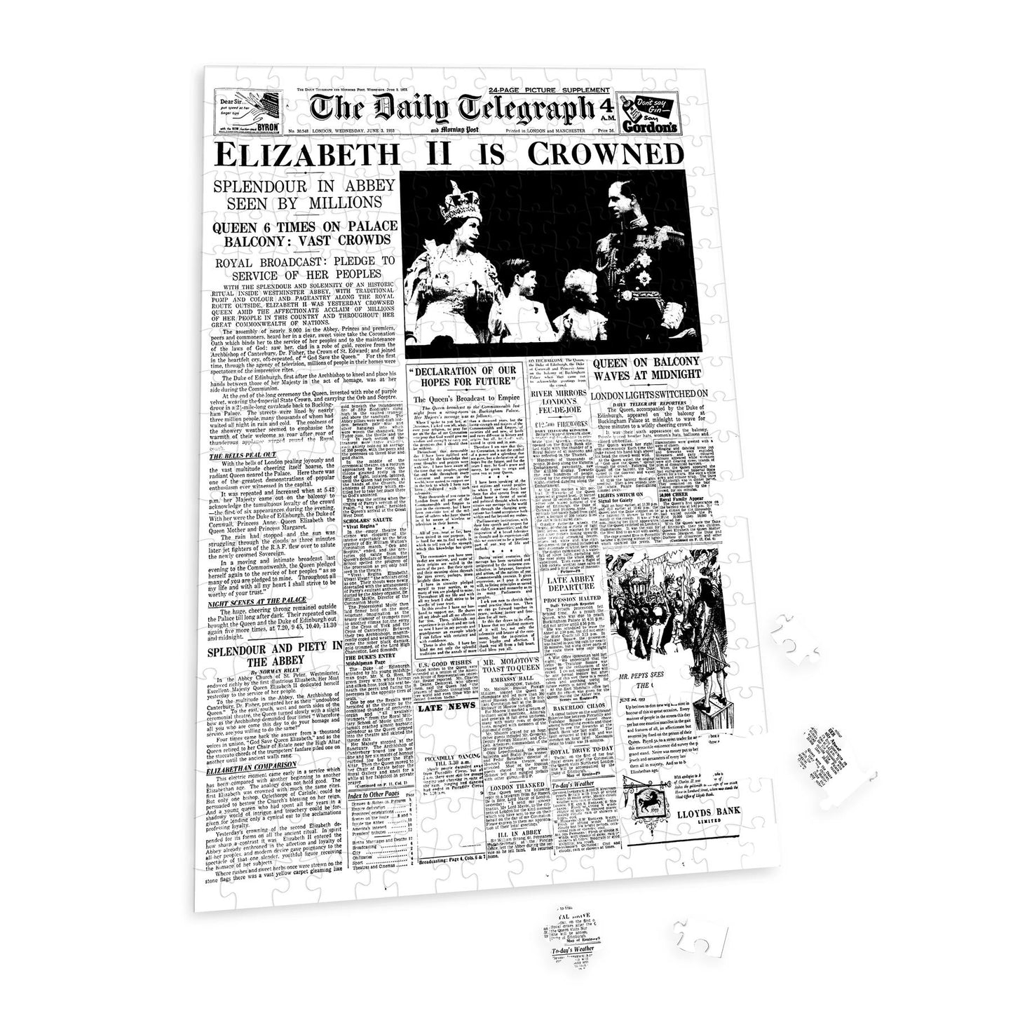 Queen Elizabeths Coronation Newspaper Front Page 400 Piece Jigsaw -  The Telegraph