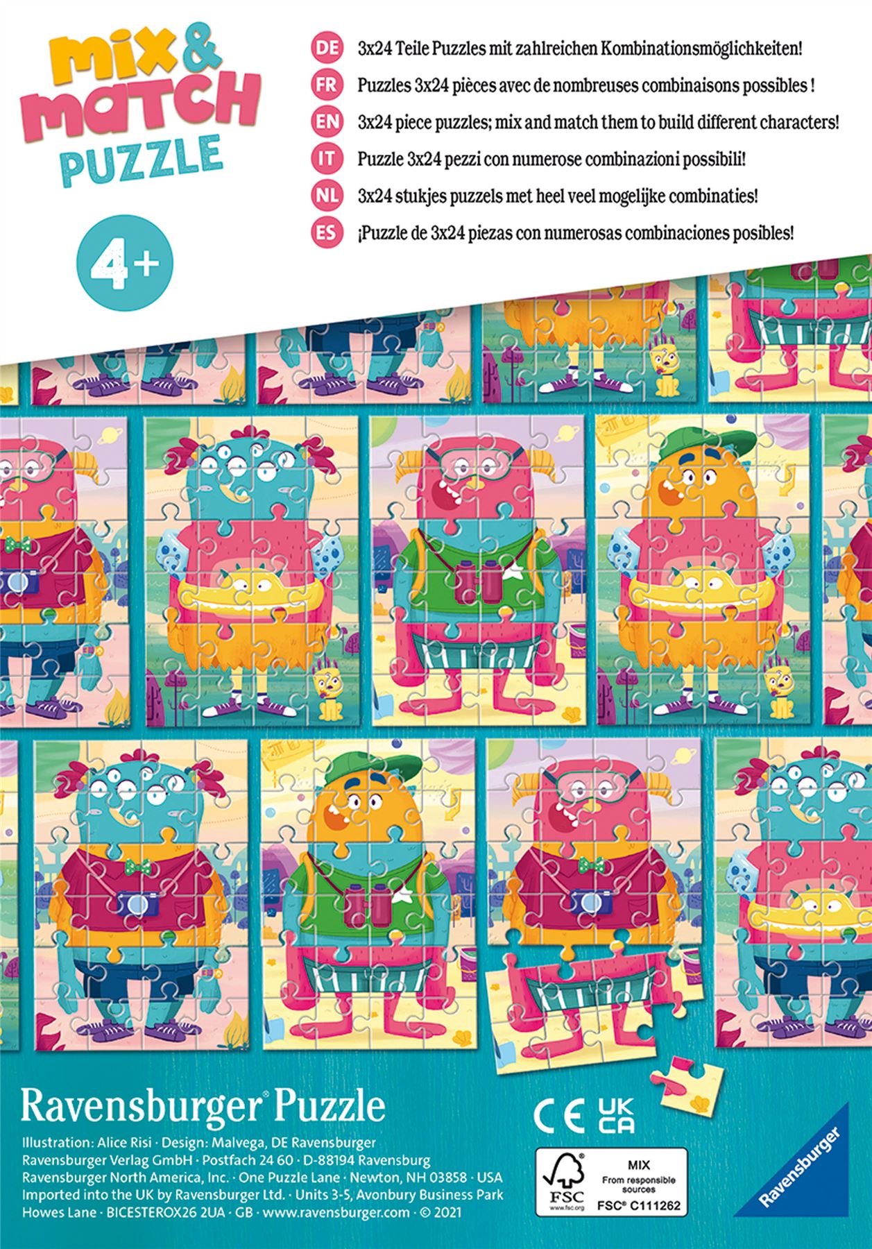 Monsters Mix and Match 3 x 34 Piece Jigsaw Puzzle bb