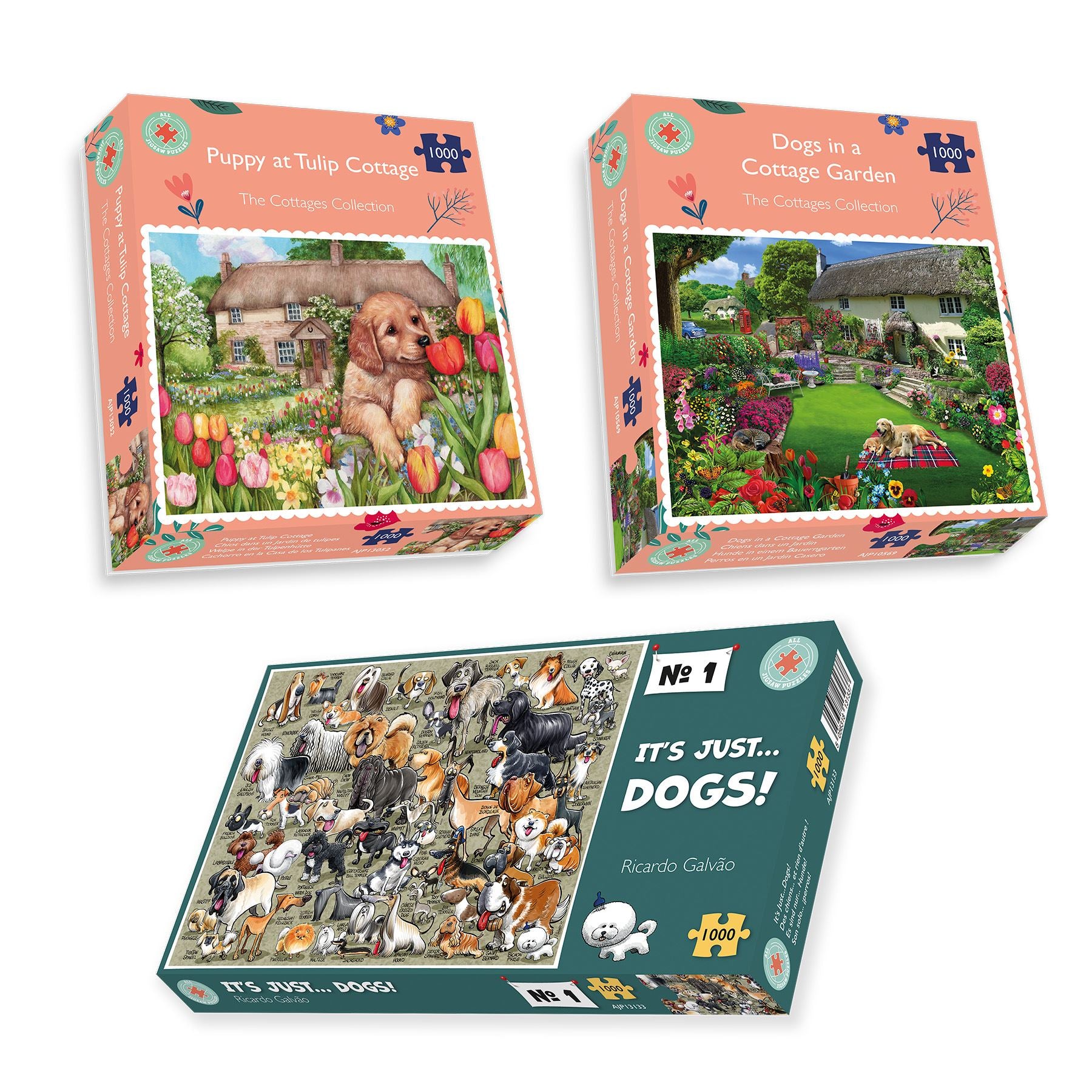 Dogs Galore 3 x 1000 Piece Jigsaw Puzzle Set All Jigsaw Puzzles