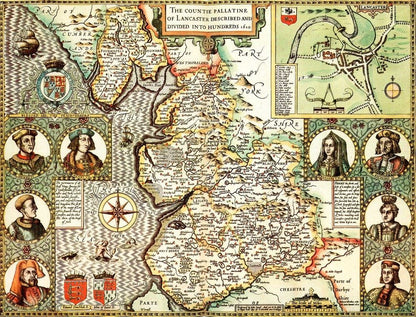 Historische Karte von Lancashire, 1000-teiliges Puzzle (1610)