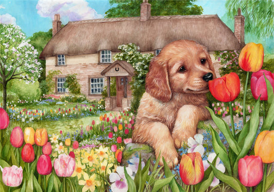 Cute Dogs in Garden 300 Large Piece Jigsaw Puzzle