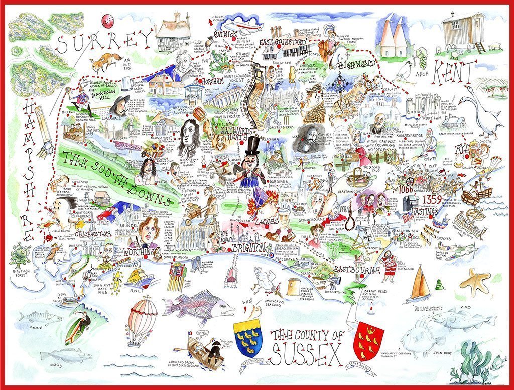 Jigsaw Puzzle - Comical Map Of Sussex - Tim Bulmer 1000 Piece Jigsaw Puzzle